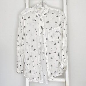 BeachLunchLounge White preppy button down shirt with black stars (NWOT)